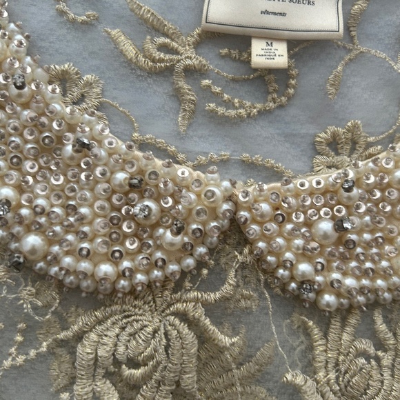 ANTHROPOLOGIE MOULINETTE SOEURS SHEER BLOUSE WITH BEADED COLLAR SIZE MED NWT - Picture 3 of 16